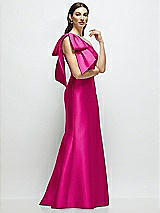 Front View Thumbnail - Think Pink Bow One-Shoulder Satin Maxi Dress with Trumpet Skirt