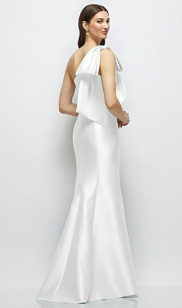 Back View - White Bow One-Shoulder Satin Maxi Dress with Trumpet Skirt