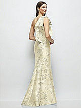 Front View Thumbnail - Butter Yellow Floral Bow One-Shoulder Satin Floral Maxi Dress with Trumpet Skirt