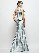 Front View Thumbnail - Porcelain Blue Seraphina Floral Bow One-Shoulder Satin Floral Maxi Dress with Trumpet Skirt