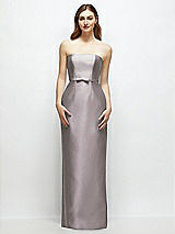 Front View Thumbnail - Cashmere Gray Strapless Satin Column Dress with Bow-Trimmed Skinny Belt