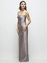 Side View Thumbnail - Cashmere Gray Strapless Satin Column Dress with Bow-Trimmed Skinny Belt