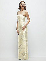 Side View Thumbnail - Butter Yellow Floral Floral Strapless Satin Column Dress with Bow-Trimmed Skinny Belt