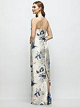 Rear View Thumbnail - Inkwash Blue Floral Floral Strapless Satin Column Dress with Bow-Trimmed Skinny Belt