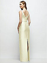 Rear View Thumbnail - Butter Yellow Bateau Neck Satin Column Dress with Bow-Trimmed Skinny Belt