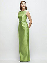 Side View Thumbnail - Mojito Bateau Neck Satin Column Dress with Bow-Trimmed Skinny Belt