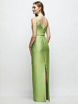 Rear View Thumbnail - Mojito Bateau Neck Satin Column Dress with Bow-Trimmed Skinny Belt