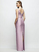 Rear View Thumbnail - Suede Rose Bateau Neck Satin Column Dress with Bow-Trimmed Skinny Belt