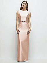 Front View Thumbnail - Cameo Bateau Neck Satin Column Dress with Bow-Trimmed Skinny Belt