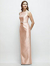 Side View Thumbnail - Cameo Bateau Neck Satin Column Dress with Bow-Trimmed Skinny Belt