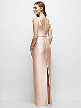 Rear View Thumbnail - Cameo Bateau Neck Satin Column Dress with Bow-Trimmed Skinny Belt