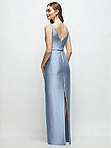 Rear View Thumbnail - Cloudy Bateau Neck Satin Column Dress with Bow-Trimmed Skinny Belt