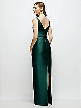 Rear View Thumbnail - Evergreen Bateau Neck Satin Column Dress with Bow-Trimmed Skinny Belt