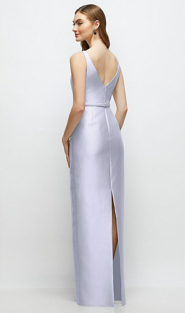 Back View - Silver Dove Bateau Neck Satin Column Dress with Bow-Trimmed Skinny Belt