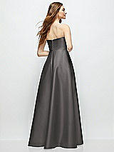 Rear View Thumbnail - Caviar Gray Strapless Satin Gown with Full Skirt and Covered Buttons at Back