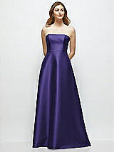 Front View Thumbnail - Grape Strapless Satin Gown with Full Skirt and Covered Buttons at Back
