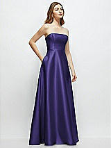 Side View Thumbnail - Grape Strapless Satin Gown with Full Skirt and Covered Buttons at Back
