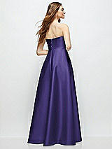 Rear View Thumbnail - Grape Strapless Satin Gown with Full Skirt and Covered Buttons at Back