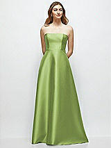 Front View Thumbnail - Mojito Strapless Satin Gown with Full Skirt and Covered Buttons at Back