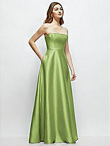 Side View Thumbnail - Mojito Strapless Satin Gown with Full Skirt and Covered Buttons at Back