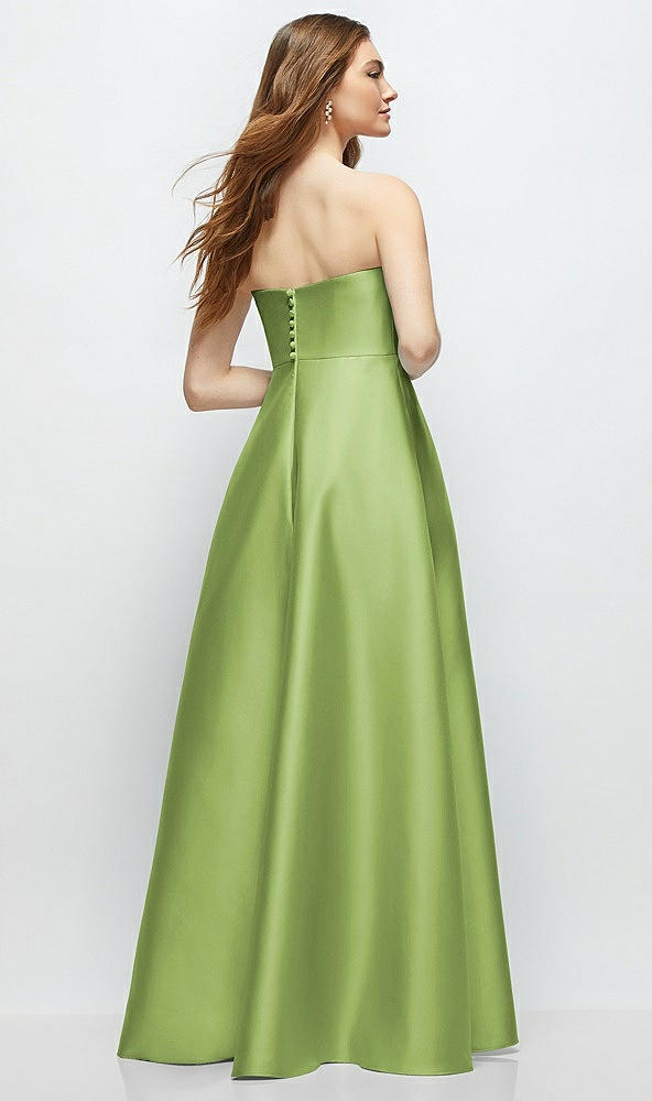 Back View - Mojito Strapless Satin Gown with Full Skirt and Covered Buttons at Back