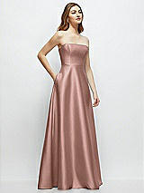 Side View Thumbnail - Neu Nude Strapless Satin Gown with Full Skirt and Covered Buttons at Back