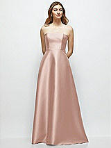 Front View Thumbnail - Toasted Sugar Strapless Satin Gown with Full Skirt and Covered Buttons at Back