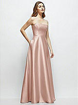 Side View Thumbnail - Toasted Sugar Strapless Satin Gown with Full Skirt and Covered Buttons at Back
