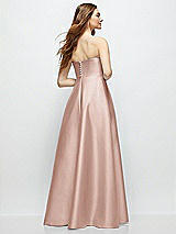 Rear View Thumbnail - Toasted Sugar Strapless Satin Gown with Full Skirt and Covered Buttons at Back