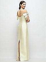 Rear View Thumbnail - Butter Yellow Basque-Neck Satin Column Maxi Dress with Off-the-Shoulder Bows