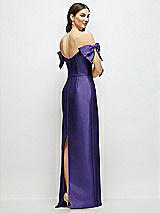 Rear View Thumbnail - Grape Basque-Neck Satin Column Maxi Dress with Off-the-Shoulder Bows