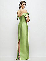 Rear View Thumbnail - Mojito Basque-Neck Satin Column Maxi Dress with Off-the-Shoulder Bows