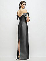 Rear View Thumbnail - Pewter Basque-Neck Satin Column Maxi Dress with Off-the-Shoulder Bows