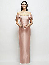 Front View Thumbnail - Toasted Sugar Basque-Neck Satin Column Maxi Dress with Off-the-Shoulder Bows