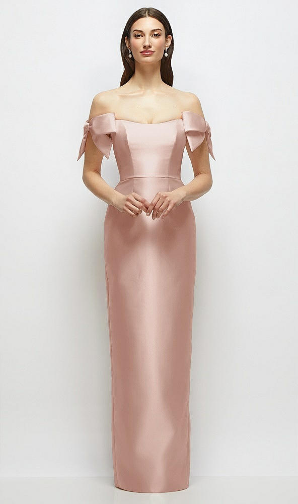 Front View - Toasted Sugar Basque-Neck Satin Column Maxi Dress with Off-the-Shoulder Bows