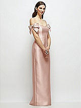 Side View Thumbnail - Toasted Sugar Basque-Neck Satin Column Maxi Dress with Off-the-Shoulder Bows
