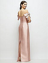 Rear View Thumbnail - Toasted Sugar Basque-Neck Satin Column Maxi Dress with Off-the-Shoulder Bows