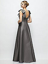 Rear View Thumbnail - Caviar Gray Deep V-Neck Satin Ball Gown with Shoulder Bows