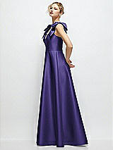 Side View Thumbnail - Grape Deep V-Neck Satin Ball Gown with Shoulder Bows