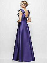 Rear View Thumbnail - Grape Deep V-Neck Satin Ball Gown with Shoulder Bows