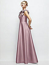 Side View Thumbnail - Dusty Rose Deep V-Neck Satin Ball Gown with Shoulder Bows