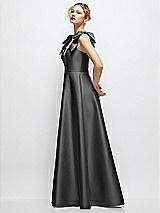 Side View Thumbnail - Pewter Deep V-Neck Satin Ball Gown with Shoulder Bows