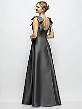 Rear View Thumbnail - Pewter Deep V-Neck Satin Ball Gown with Shoulder Bows