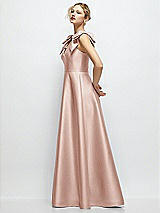 Side View Thumbnail - Toasted Sugar Deep V-Neck Satin Ball Gown with Shoulder Bows