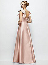 Rear View Thumbnail - Toasted Sugar Deep V-Neck Satin Ball Gown with Shoulder Bows