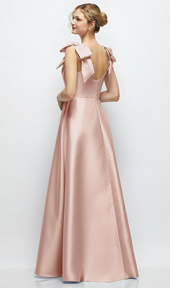 Back View - Toasted Sugar Deep V-Neck Satin Ball Gown with Shoulder Bows
