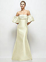Front View Thumbnail - Butter Yellow Off-the-Shoulder Puff Sleeve Satin Maxi Dress with Flared Skirt