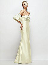 Side View Thumbnail - Butter Yellow Off-the-Shoulder Puff Sleeve Satin Maxi Dress with Flared Skirt