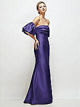 Side View Thumbnail - Grape Off-the-Shoulder Puff Sleeve Satin Maxi Dress with Flared Skirt