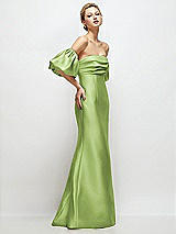 Side View Thumbnail - Mojito Off-the-Shoulder Puff Sleeve Satin Maxi Dress with Flared Skirt